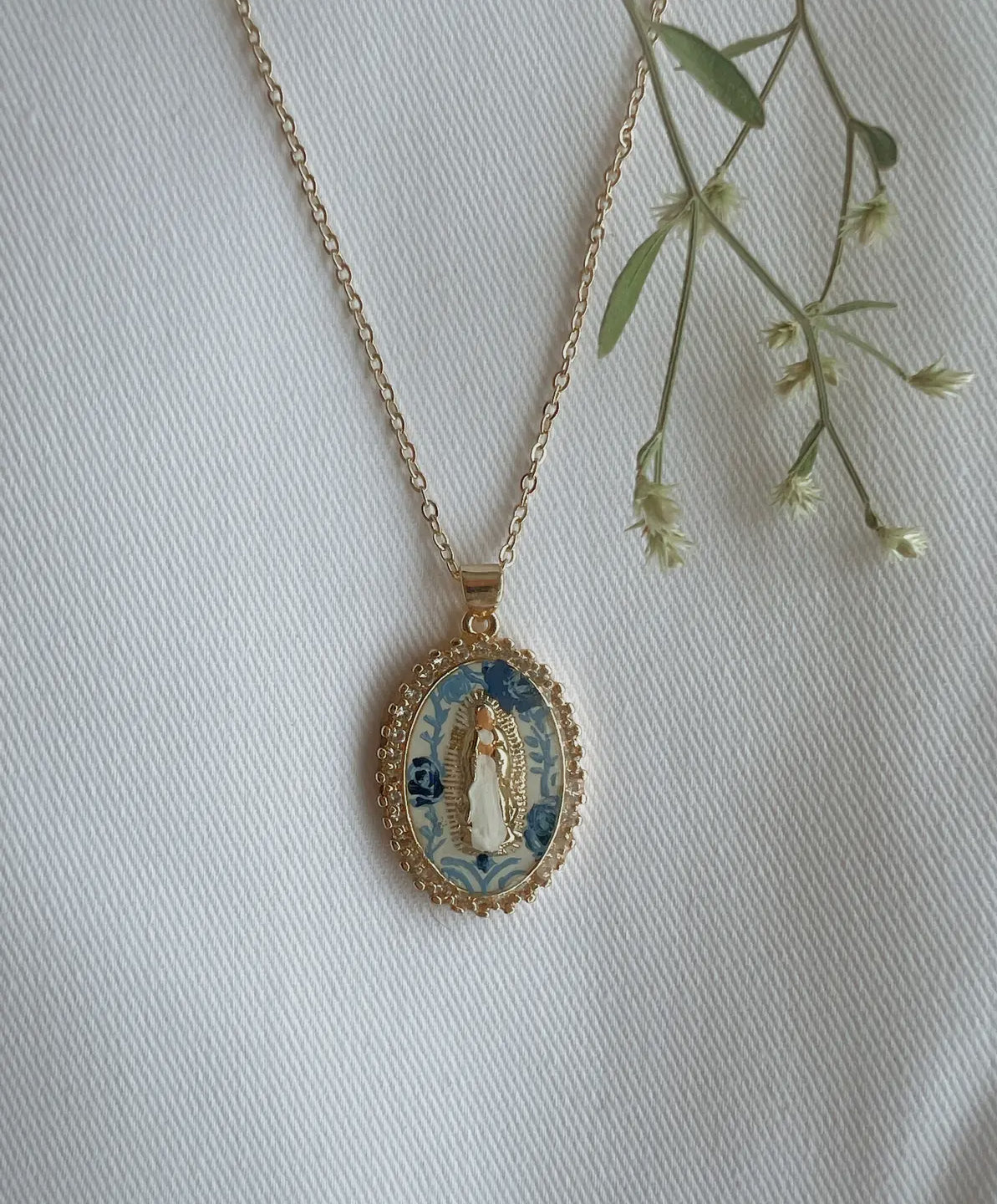 Mary in Blue China Necklace