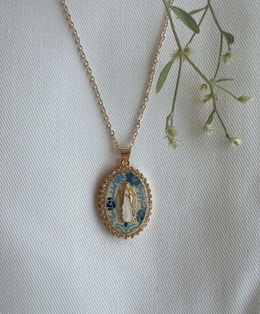Mary in Blue China Necklace