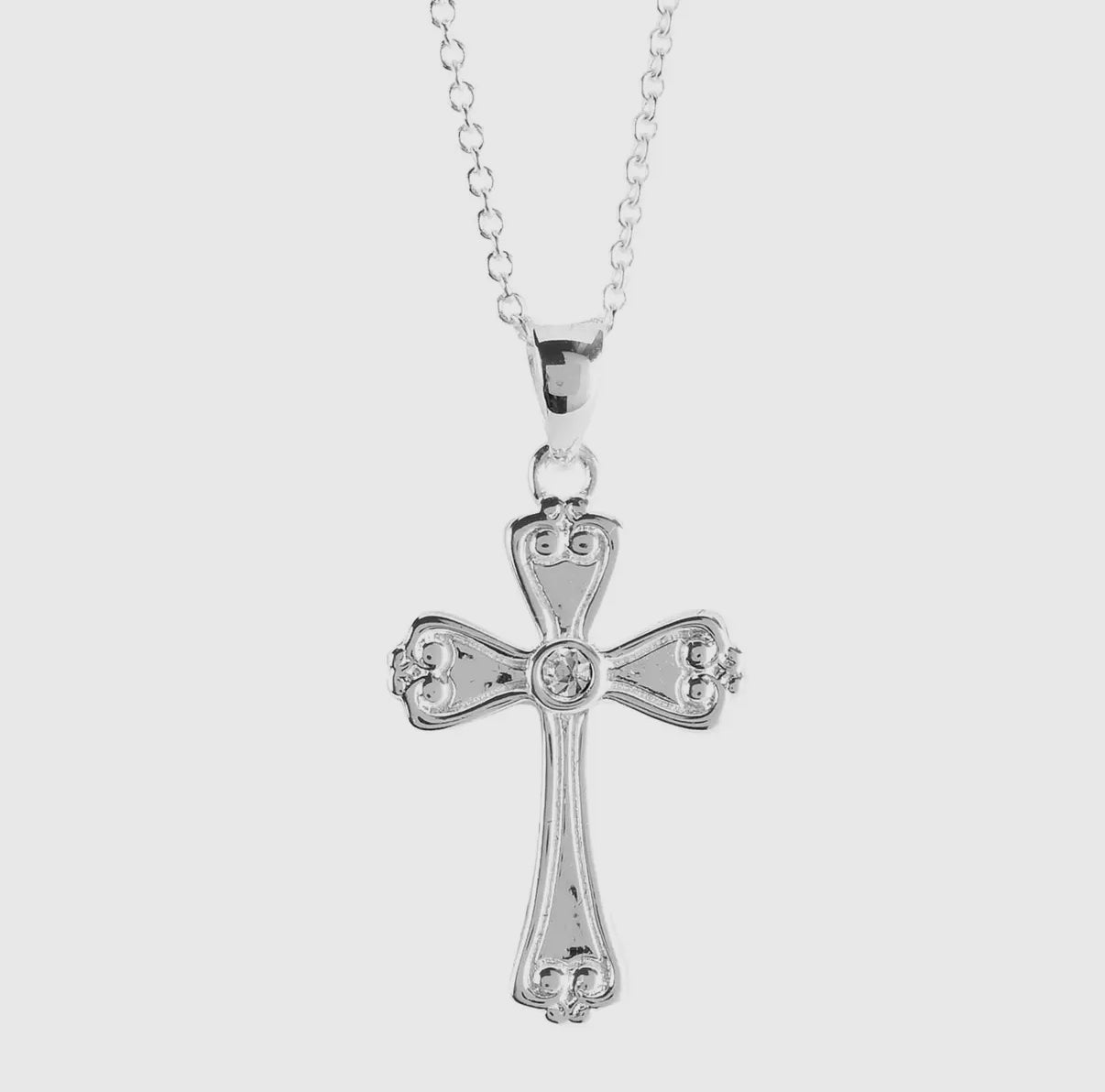 Necklace Bud Cross Silver Plated 18”