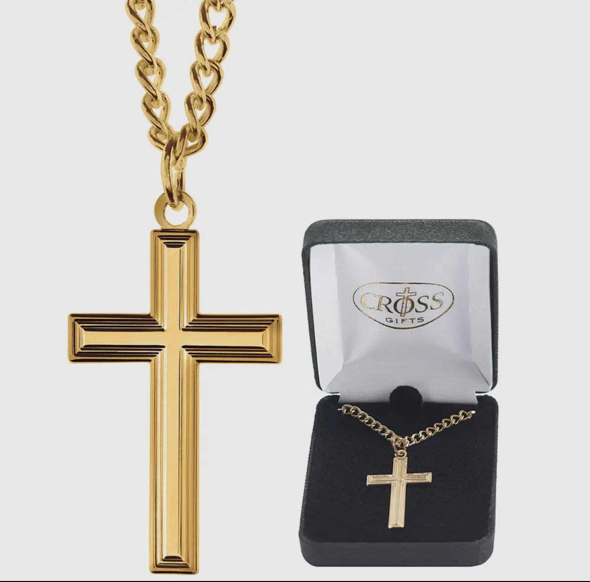 Gold Plated Large Box Cross Necklace