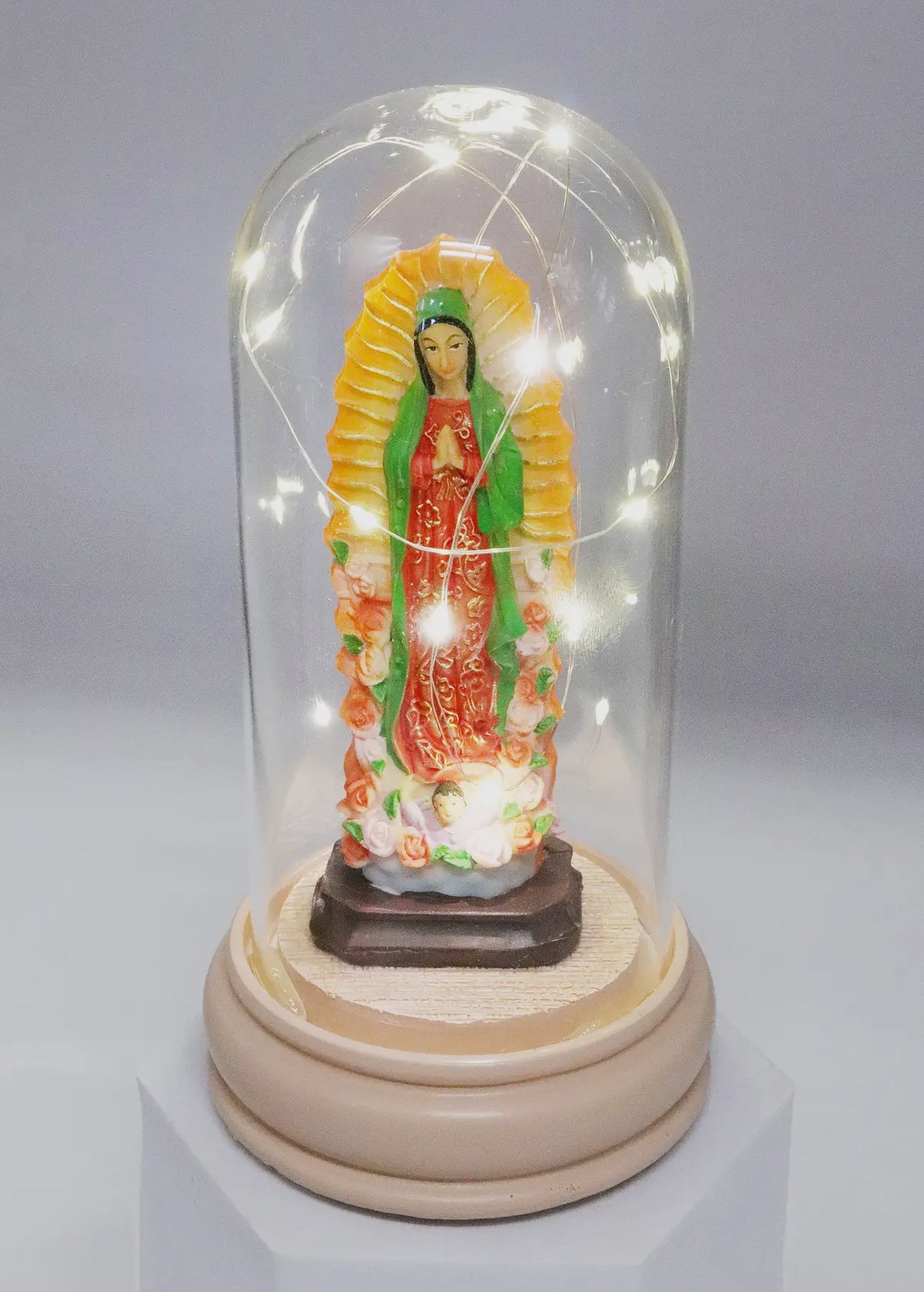Our Lady of Guadalupe Statue Glass Dome LED Light