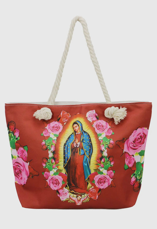 Our Lady of Guadalupe Canvas Tote with Zipper