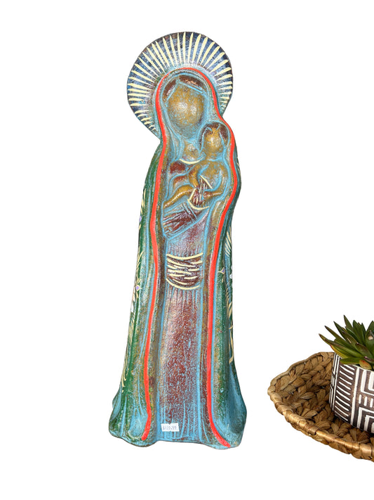 Virgin Mary w/ Halo & Baby Jesus-Hand-Painted Artistan Statue 19”